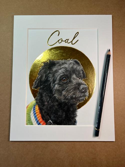 Custom pet paintings with gold leaf halo